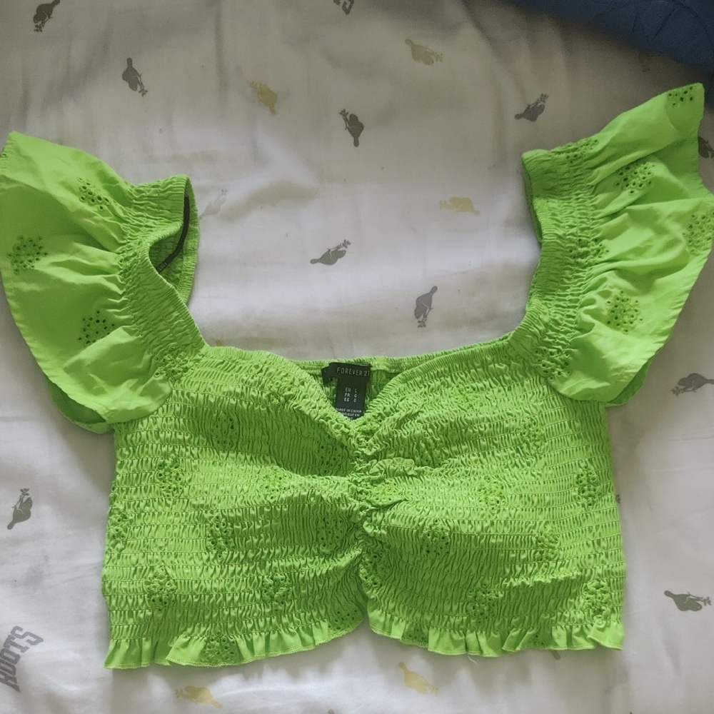 Forever 21 Bright Green Smocked Blouse